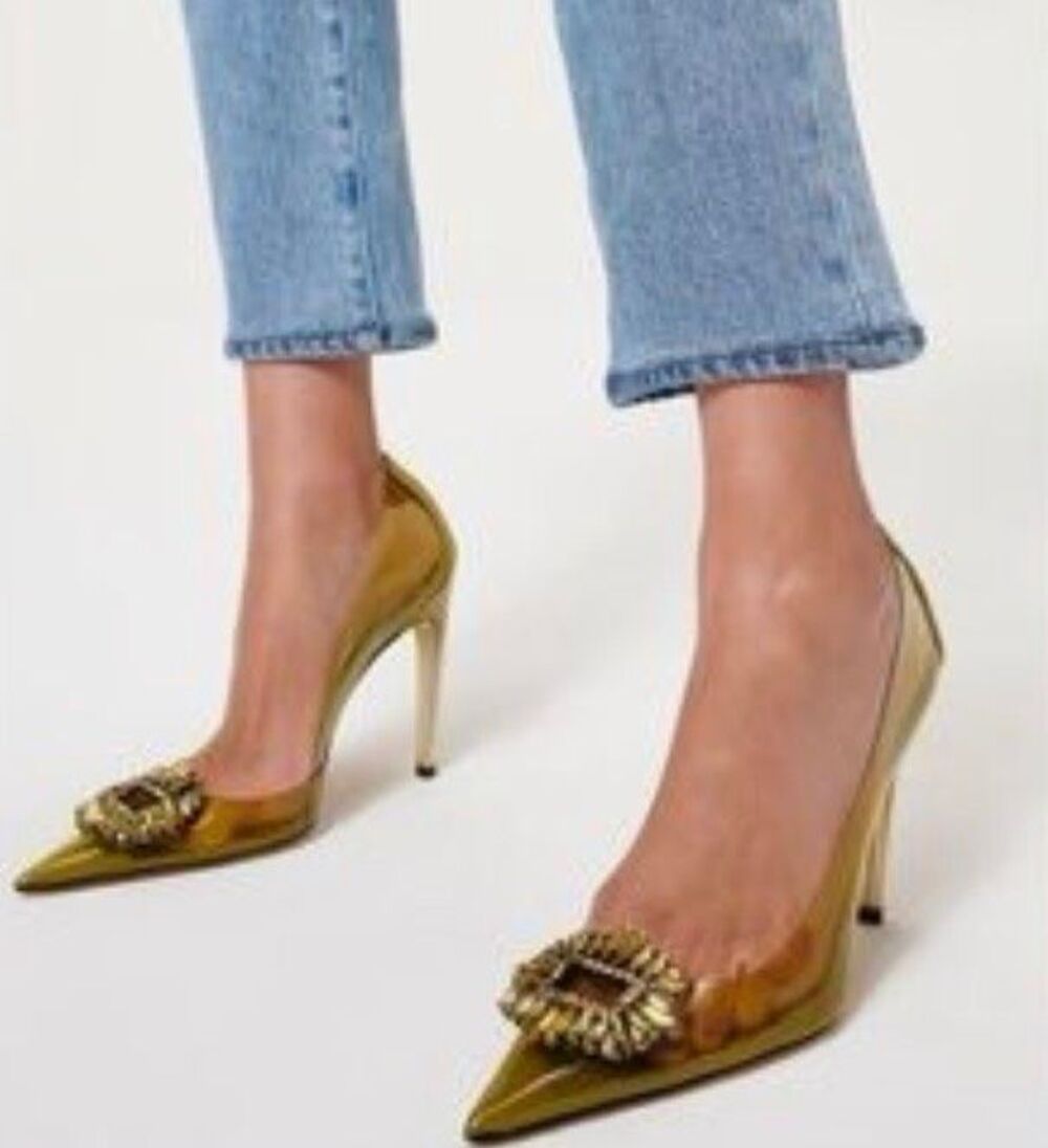 Good American Cinder-F*cking-Rella Olive Green Pointed Toe Heels EU Size 40 / US